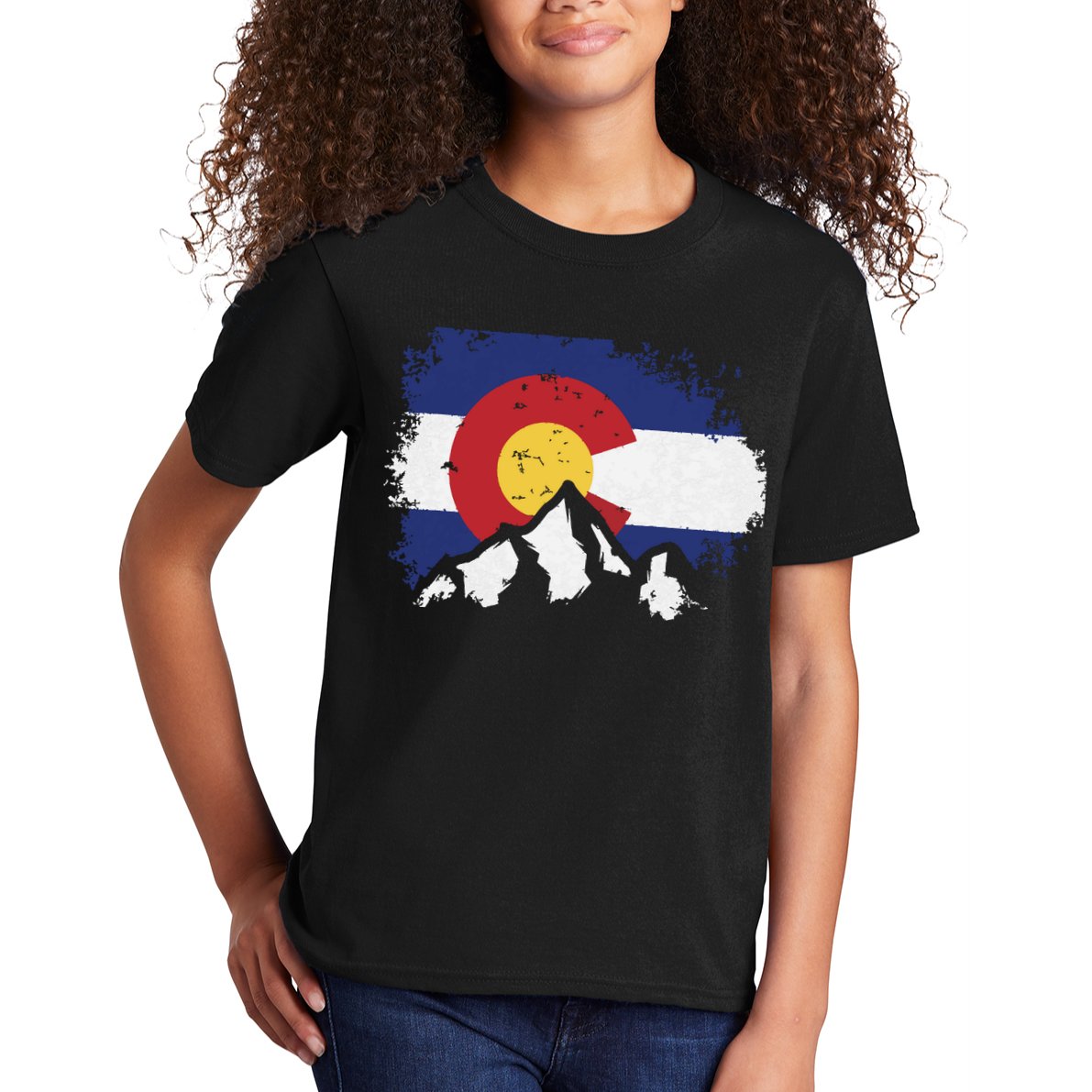 Colorado Flag Mountain Ski Winter Gift Hiker Hiking Camping Kids T-Shirt
