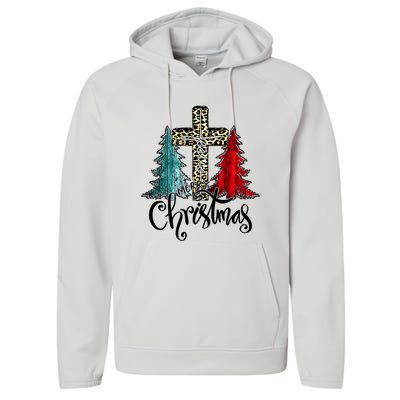 Christian Funny Merry Christmas Tree Jesus Cross Cheetah Performance Fleece Hoodie