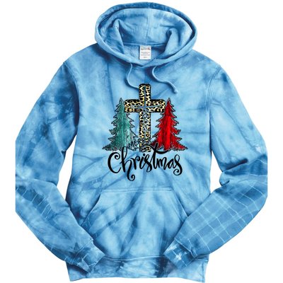 Christian Funny Merry Christmas Tree Jesus Cross Cheetah Tie Dye Hoodie