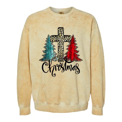 Christian Funny Merry Christmas Tree Jesus Cross Cheetah Colorblast Crewneck Sweatshirt