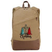 Christian Funny Merry Christmas Tree Jesus Cross Cheetah Cotton Canvas Backpack