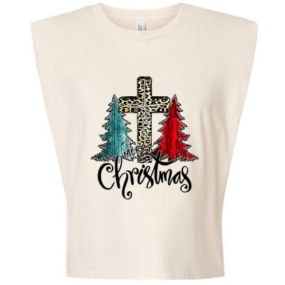 Christian Funny Merry Christmas Tree Jesus Cross Cheetah Garment-Dyed Women's Muscle Tee