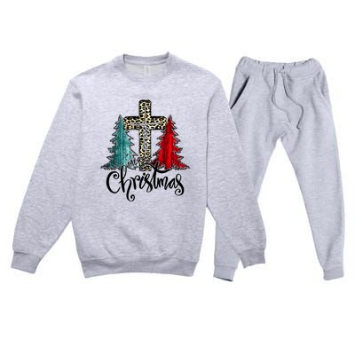 Christian Funny Merry Christmas Tree Jesus Cross Cheetah Premium Crewneck Sweatsuit Set