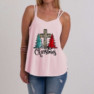 Christian Funny Merry Christmas Tree Jesus Cross Cheetah Women's Strappy Tank