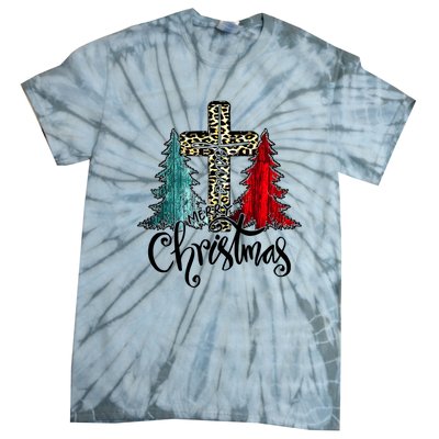 Christian Funny Merry Christmas Tree Jesus Cross Cheetah Tie-Dye T-Shirt