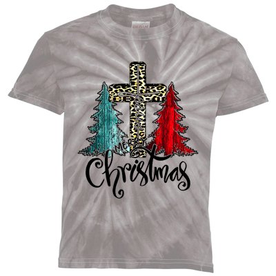 Christian Funny Merry Christmas Tree Jesus Cross Cheetah Kids Tie-Dye T-Shirt