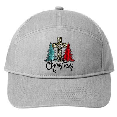 Christian Funny Merry Christmas Tree Jesus Cross Cheetah 7-Panel Snapback Hat