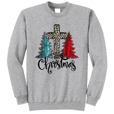 Christian Funny Merry Christmas Tree Jesus Cross Cheetah Tall Sweatshirt