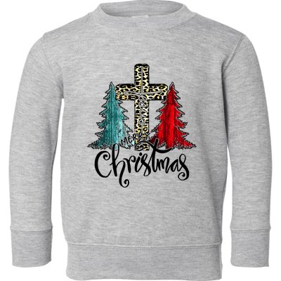 Christian Funny Merry Christmas Tree Jesus Cross Cheetah Toddler Sweatshirt