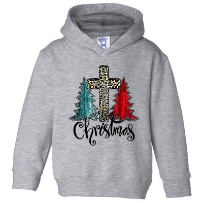 Christian Funny Merry Christmas Tree Jesus Cross Cheetah Toddler Hoodie