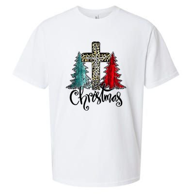 Christian Funny Merry Christmas Tree Jesus Cross Cheetah Sueded Cloud Jersey T-Shirt