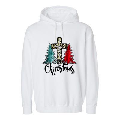 Christian Funny Merry Christmas Tree Jesus Cross Cheetah Garment-Dyed Fleece Hoodie