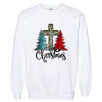 Christian Funny Merry Christmas Tree Jesus Cross Cheetah Garment-Dyed Sweatshirt