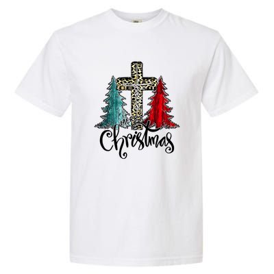 Christian Funny Merry Christmas Tree Jesus Cross Cheetah Garment-Dyed Heavyweight T-Shirt