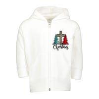 Christian Funny Merry Christmas Tree Jesus Cross Cheetah Toddler Zip Fleece Hoodie