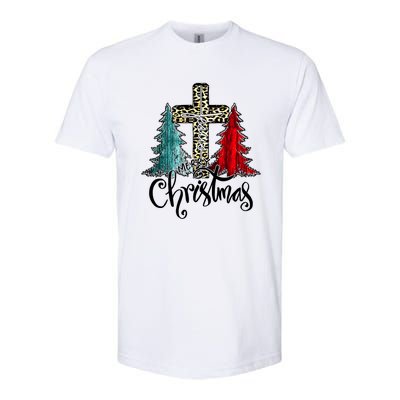 Christian Funny Merry Christmas Tree Jesus Cross Cheetah Softstyle CVC T-Shirt