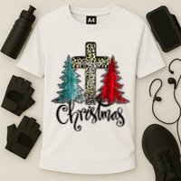 Christian Funny Merry Christmas Tree Jesus Cross Cheetah Cooling Performance Crew T-Shirt