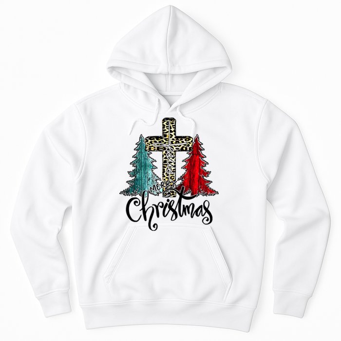 Christian Funny Merry Christmas Tree Jesus Cross Cheetah Hoodie