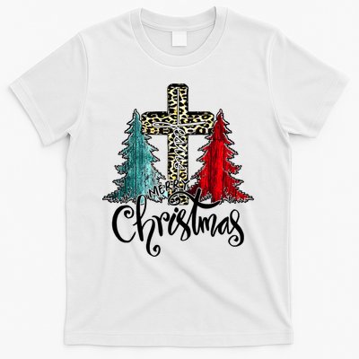 Christian Funny Merry Christmas Tree Jesus Cross Cheetah T-Shirt