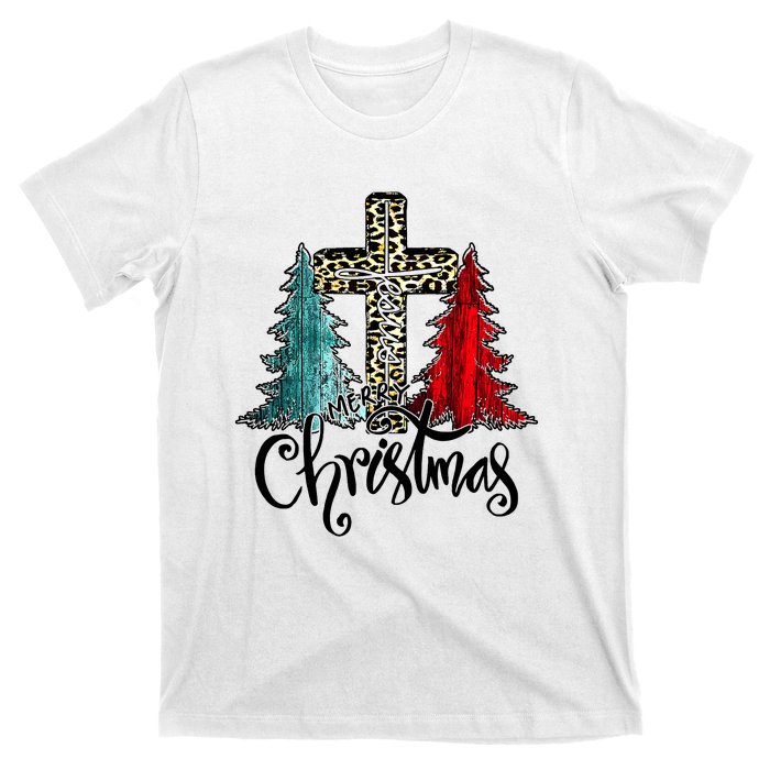 Christian Funny Merry Christmas Tree Jesus Cross Cheetah T-Shirt