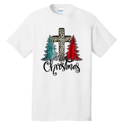 Christian Funny Merry Christmas Tree Jesus Cross Cheetah Tall T-Shirt