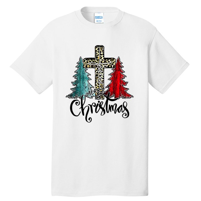 Christian Funny Merry Christmas Tree Jesus Cross Cheetah Tall T-Shirt