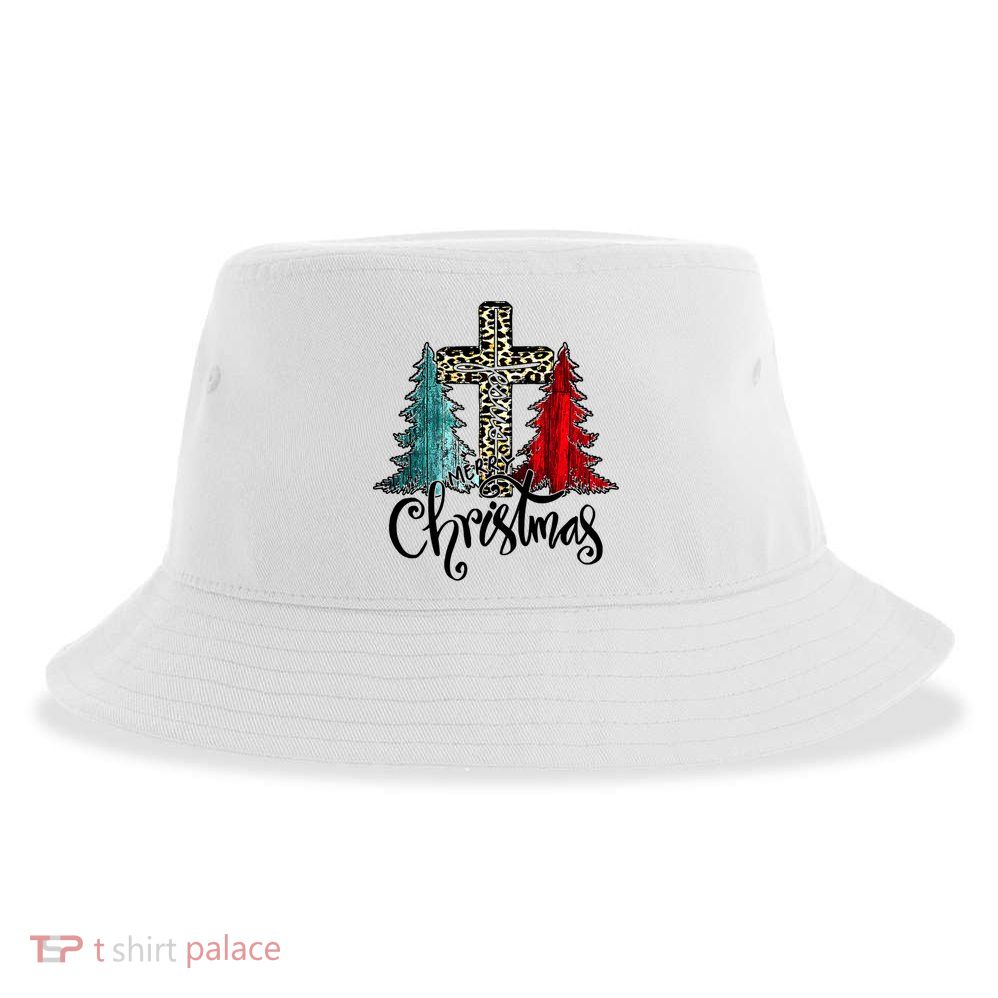 Christian Funny Merry Christmas Tree Jesus Cross Cheetah Sustainable Bucket Hat