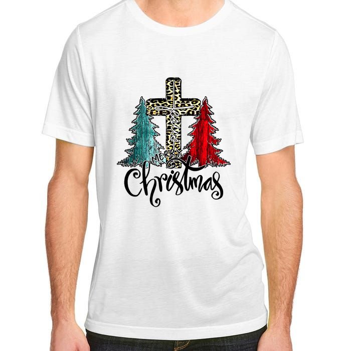 Christian Funny Merry Christmas Tree Jesus Cross Cheetah Adult ChromaSoft Performance T-Shirt