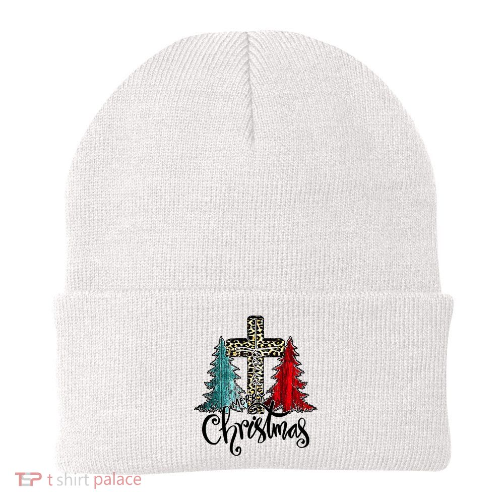 Christian Funny Merry Christmas Tree Jesus Cross Cheetah Beanie