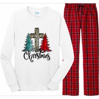 Christian Funny Merry Christmas Tree Jesus Cross Cheetah Long Sleeve Pajama Set