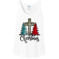 Christian Funny Merry Christmas Tree Jesus Cross Cheetah Ladies Essential Tank