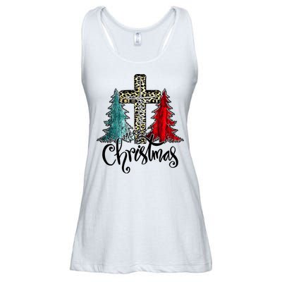 Christian Funny Merry Christmas Tree Jesus Cross Cheetah Ladies Essential Flowy Tank