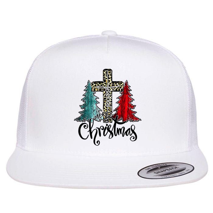 Christian Funny Merry Christmas Tree Jesus Cross Cheetah Flat Bill Trucker Hat