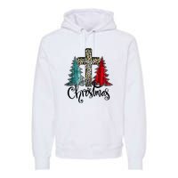 Christian Funny Merry Christmas Tree Jesus Cross Cheetah Premium Hoodie