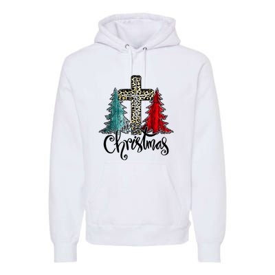 Christian Funny Merry Christmas Tree Jesus Cross Cheetah Premium Hoodie