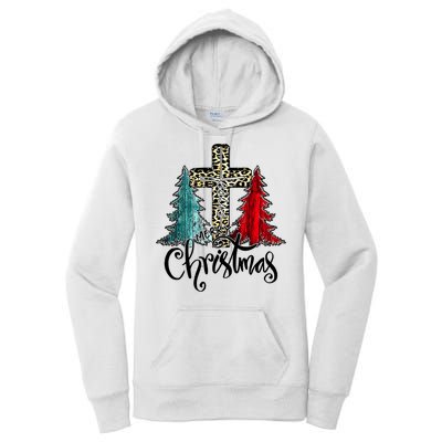 Christian Funny Merry Christmas Tree Jesus Cross Cheetah Women's Pullover Hoodie