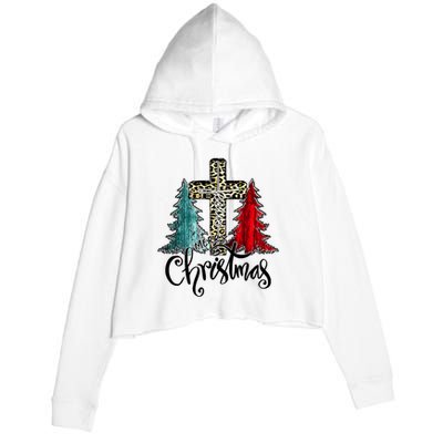 Christian Funny Merry Christmas Tree Jesus Cross Cheetah Crop Fleece Hoodie