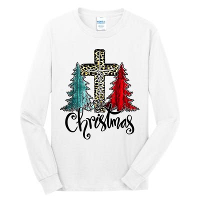 Christian Funny Merry Christmas Tree Jesus Cross Cheetah Tall Long Sleeve T-Shirt