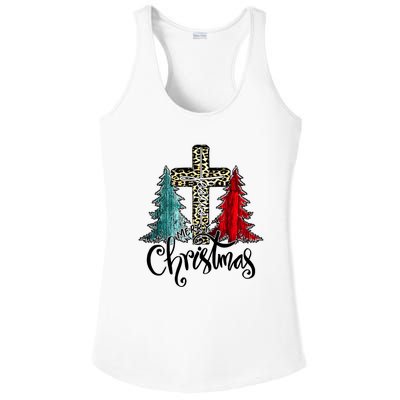 Christian Funny Merry Christmas Tree Jesus Cross Cheetah Ladies PosiCharge Competitor Racerback Tank