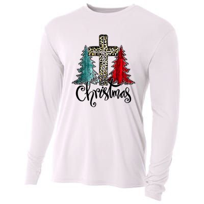 Christian Funny Merry Christmas Tree Jesus Cross Cheetah Cooling Performance Long Sleeve Crew