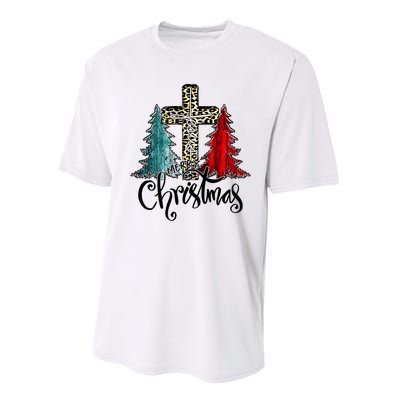 Christian Funny Merry Christmas Tree Jesus Cross Cheetah Performance Sprint T-Shirt