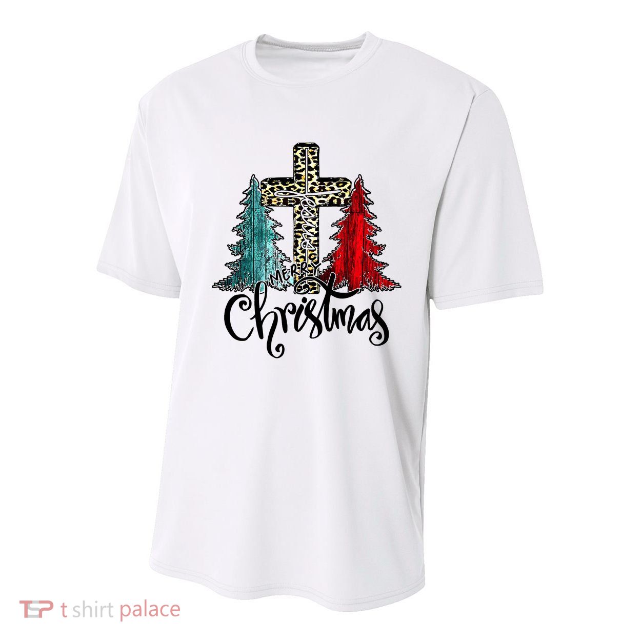 Christian Funny Merry Christmas Tree Jesus Cross Cheetah Youth Performance Sprint T-Shirt