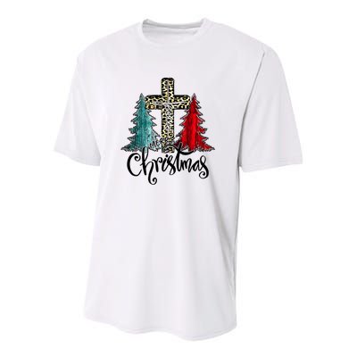 Christian Funny Merry Christmas Tree Jesus Cross Cheetah Youth Performance Sprint T-Shirt