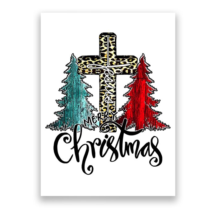 Christian Funny Merry Christmas Tree Jesus Cross Cheetah Poster