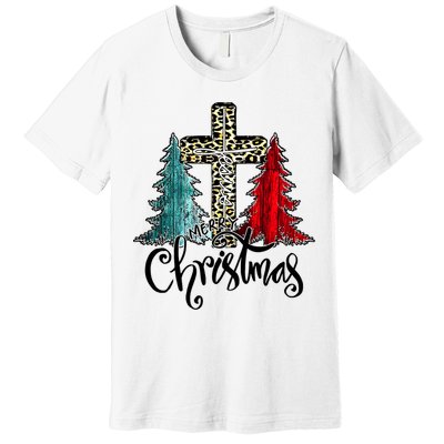 Christian Funny Merry Christmas Tree Jesus Cross Cheetah Premium T-Shirt