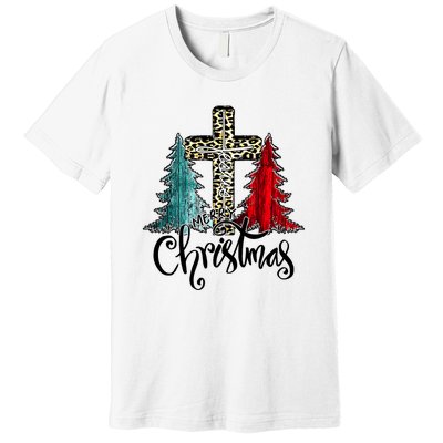 Christian Funny Merry Christmas Tree Jesus Cross Cheetah Premium T-Shirt