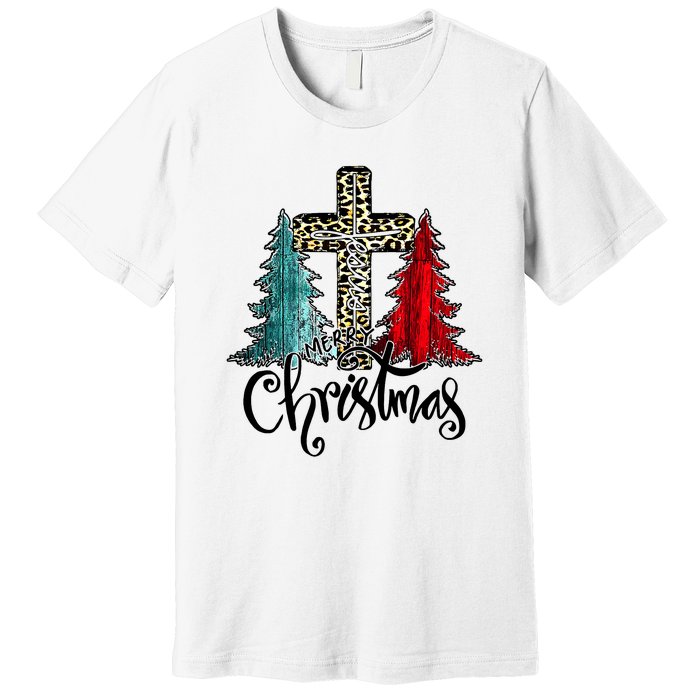 Christian Funny Merry Christmas Tree Jesus Cross Cheetah Premium T-Shirt