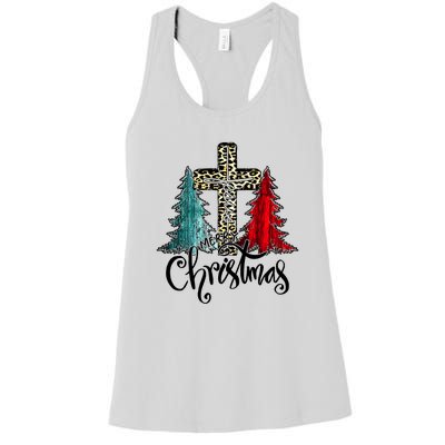 Christian Funny Merry Christmas Tree Jesus Cross Cheetah Women's Racerback Tank