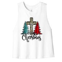 Christian Funny Merry Christmas Tree Jesus Cross Cheetah Women's Racerback Cropped Tank