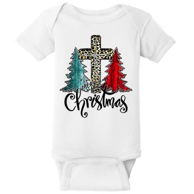 Christian Funny Merry Christmas Tree Jesus Cross Cheetah Baby Bodysuit